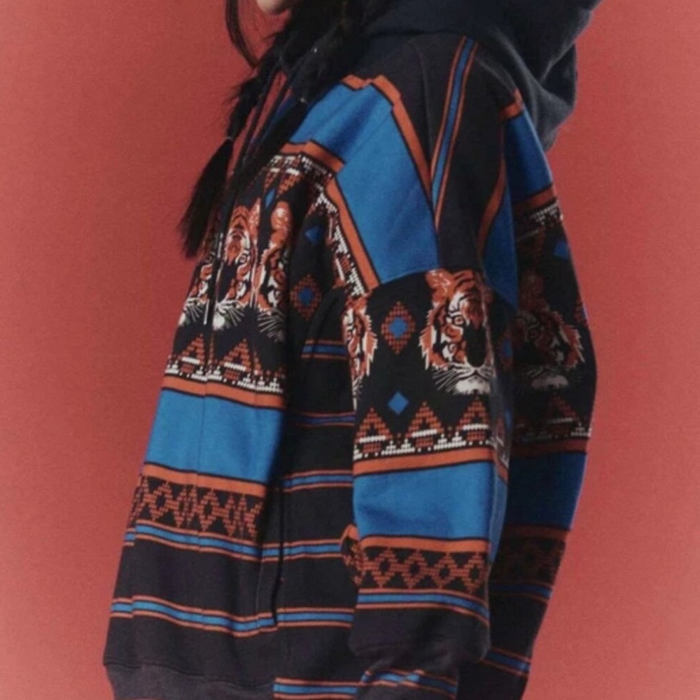 Free People Sprint To The Finish Tiger Hoodie Small Oversized HARD TO FIND PRINT - Picture 3 of 4